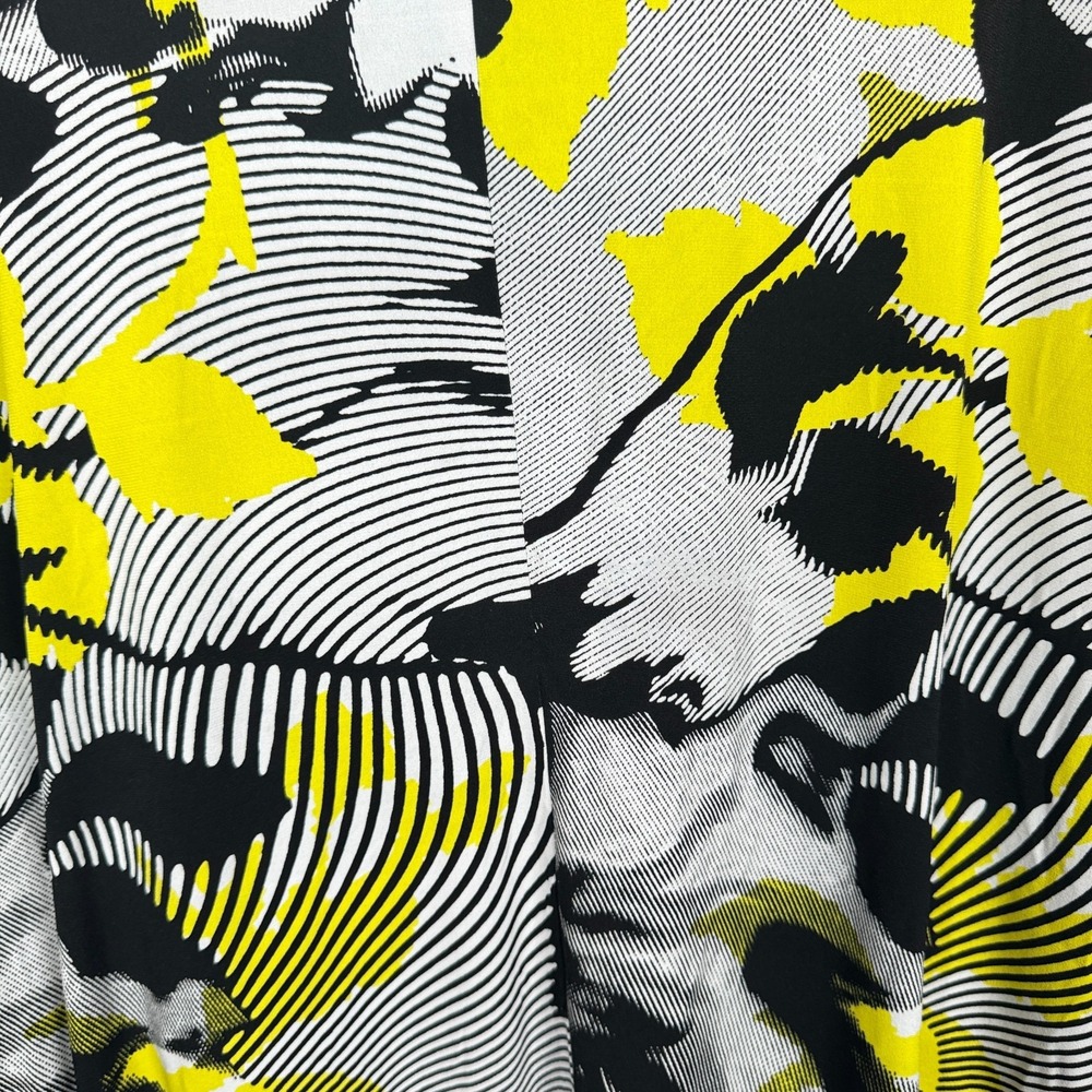 Clara Sunwoo Top Womens 1X Black Yellow Abstract Artsy Stretch‎ Tie Waist Blouse - Picture 6 of 11